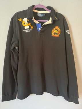 Ralph Lauren Polo Navy and White Label Rugby Collar Shirt Size XXL